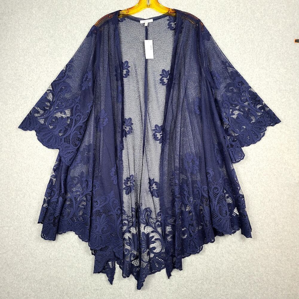 Lace Kimono Duster Navy Sheer Floral Embroidered Boho Cover Up Large Maurices